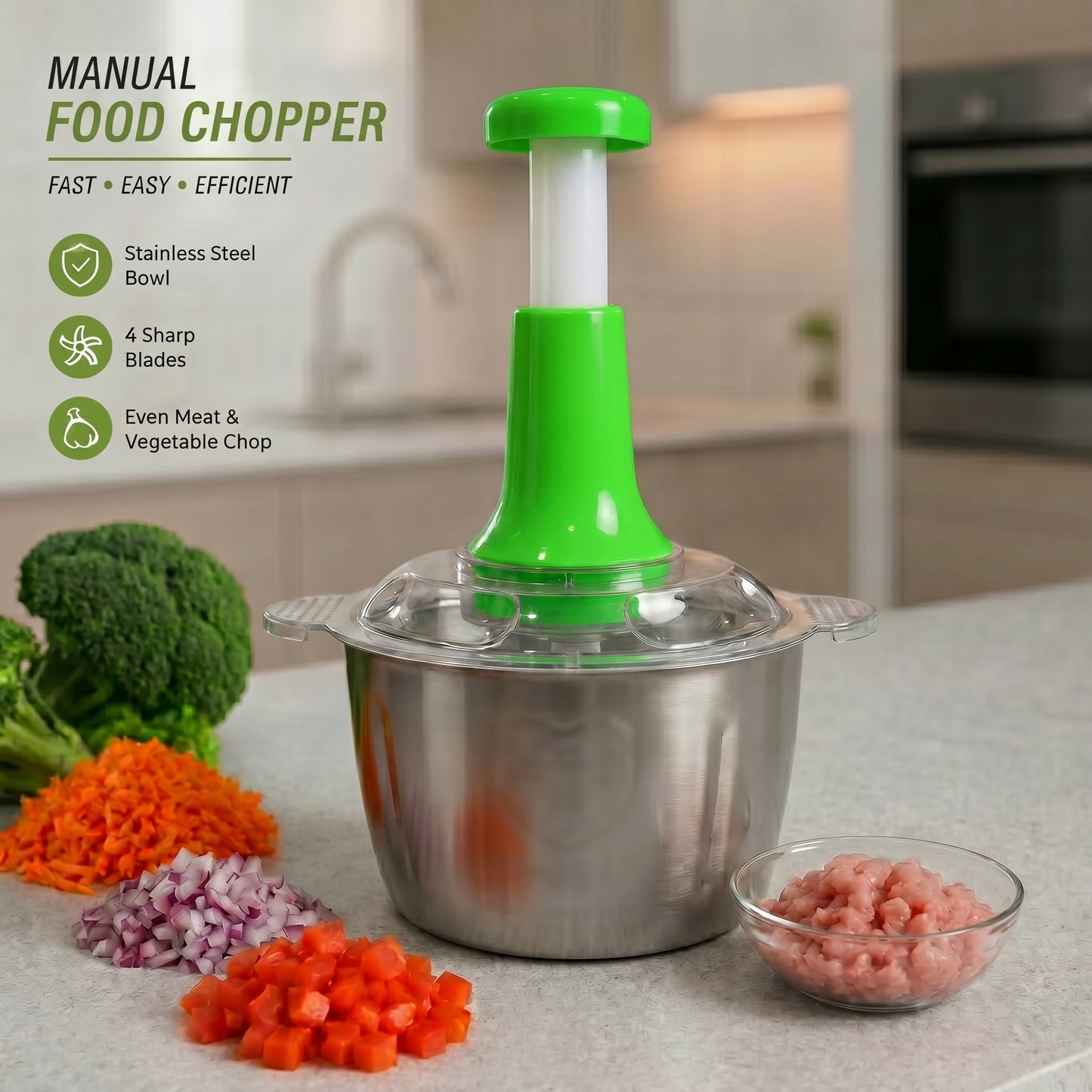 4 Blade Stainless Steel Hand Chopper